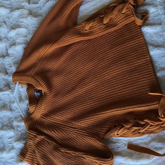 Yellow laced-up ribbon sweater - Picture 3 of 4